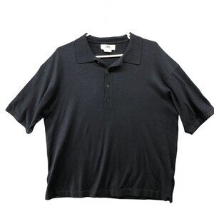 Zara‎ Knit Short Sleeve Polo Sweater Mens M Black Relaxed Lightweight